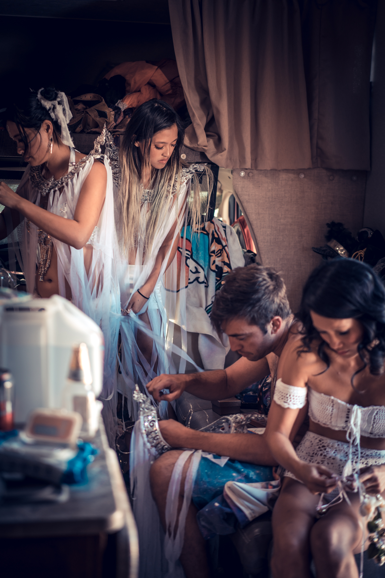 burning man playa wedding bridesmaids preparation rv