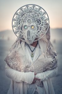 laser cut mask burning man wedding 2018