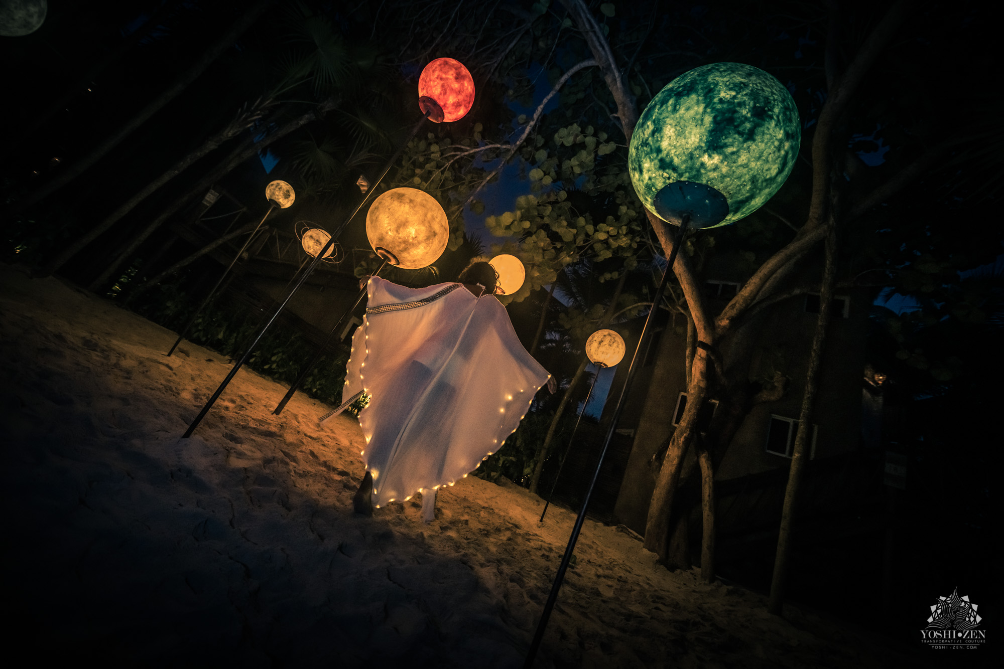 led kaftan jungle beach nomade party tulum art lights